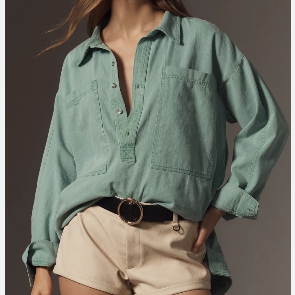 Anthropologie Pilcro Patch Pocket Collared Popover Blouse S